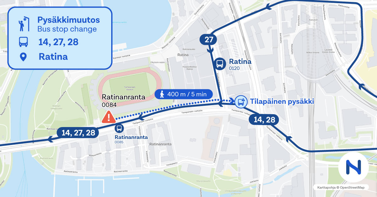 reitit ja pysäkit kartalta.