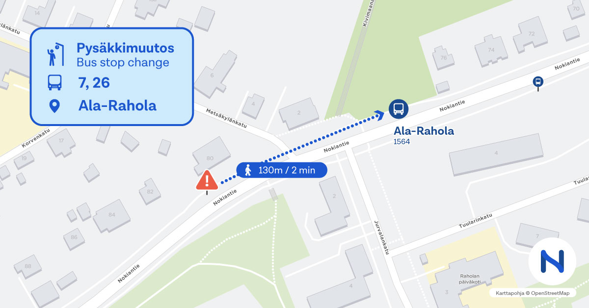 Pysäkin sijainti kartalla.