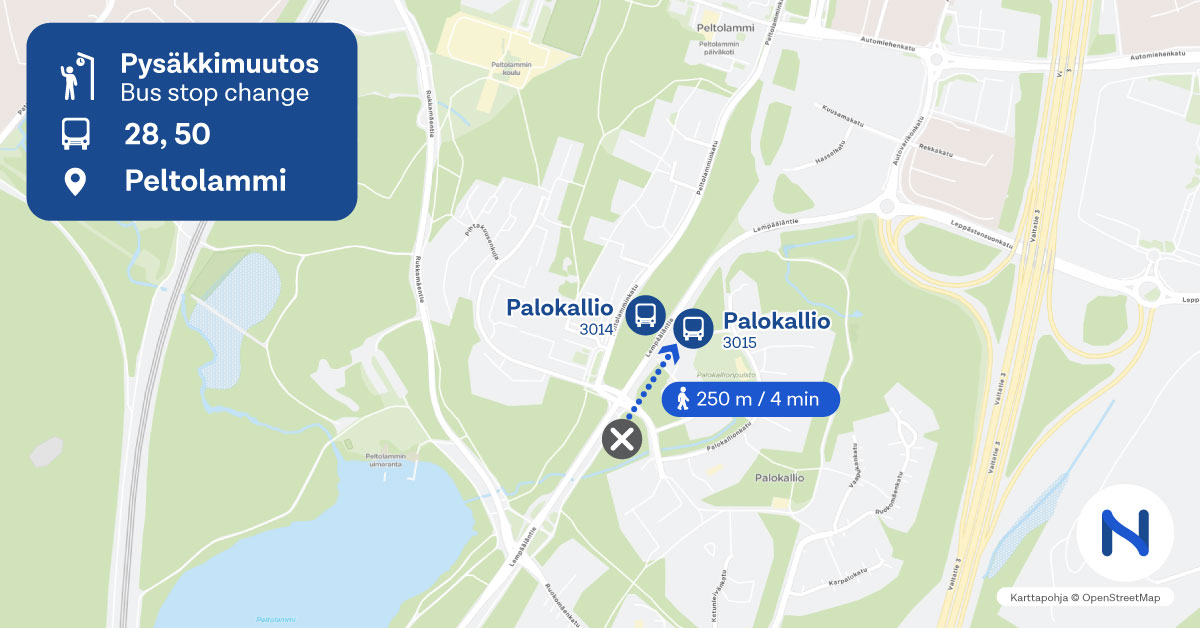 Pysäkit kartalla.