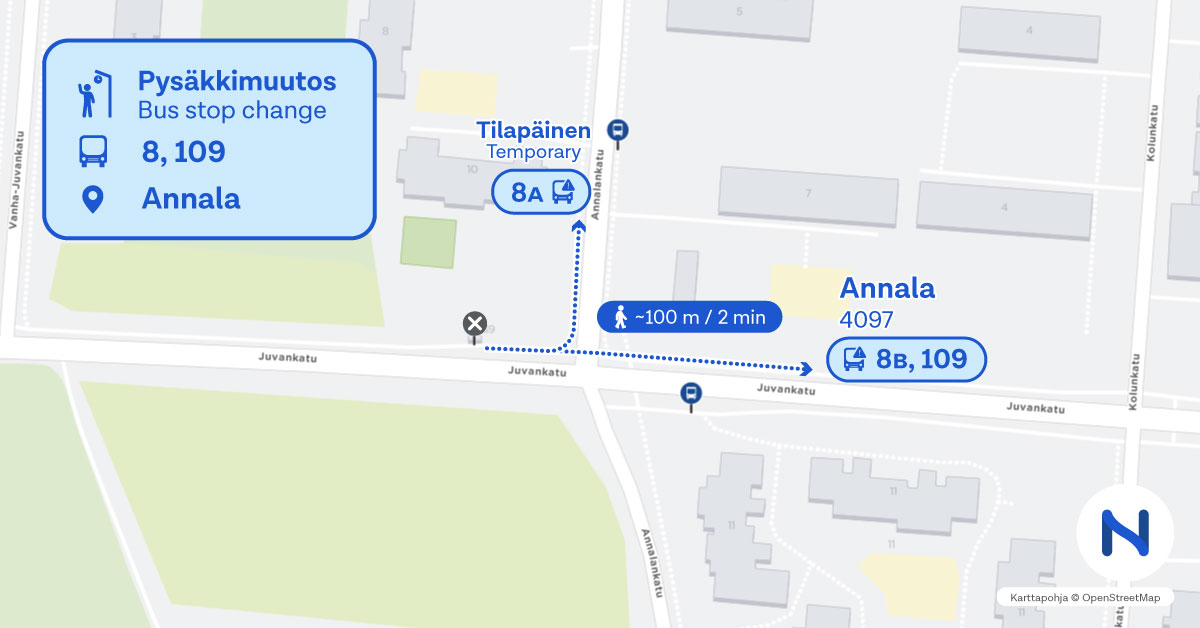 Pysäkit kartalla.