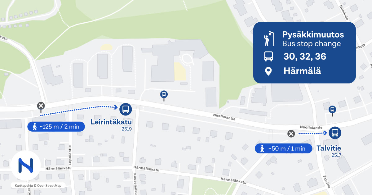Pysäkit kartalla.