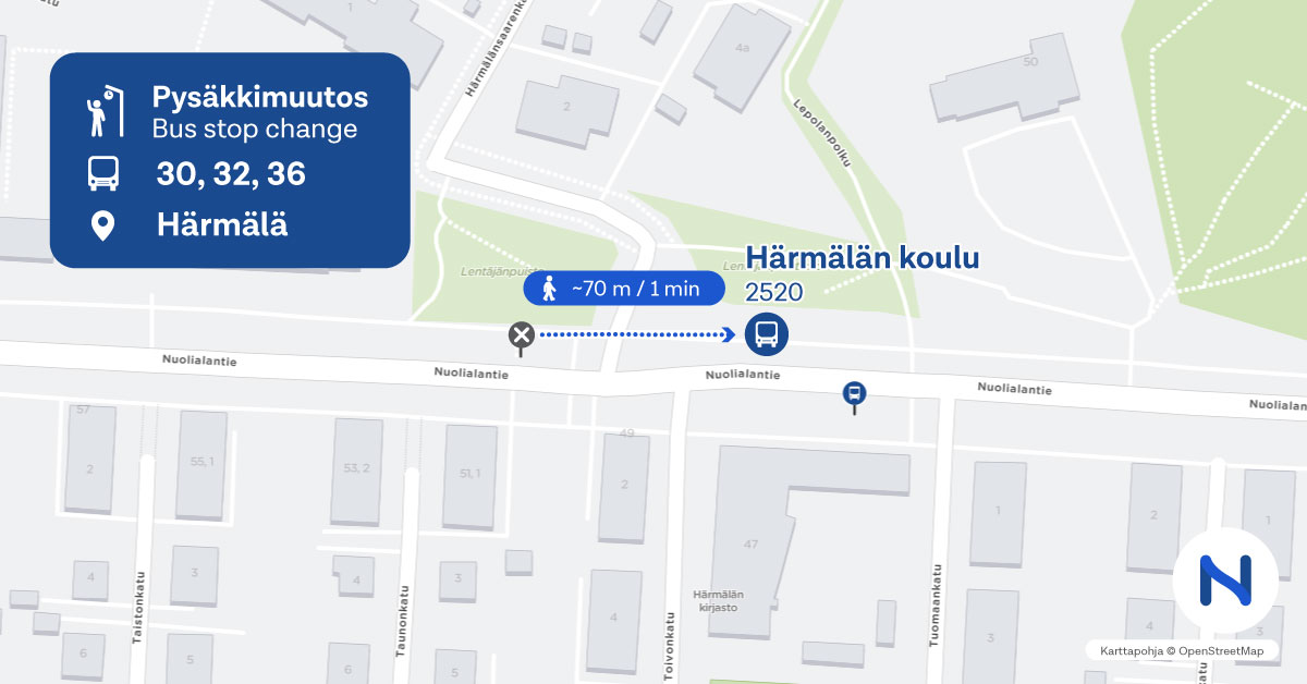 Härmälän koulun pysäkki kartalla.