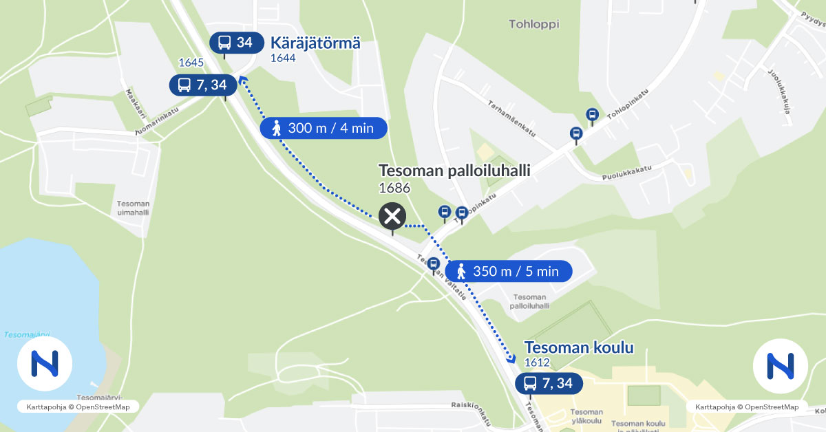 Pysäkki kartalla.