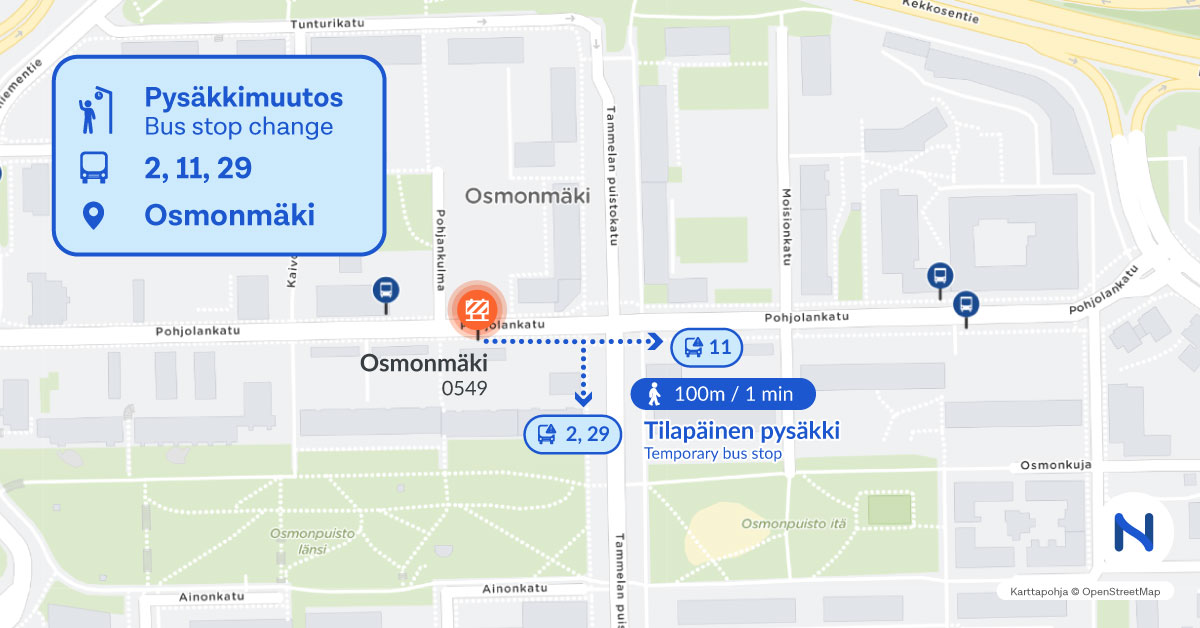 Pysäkit kartalla.