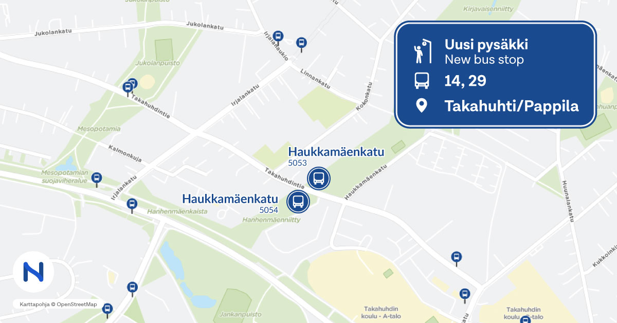 Pysäkit kartalla.