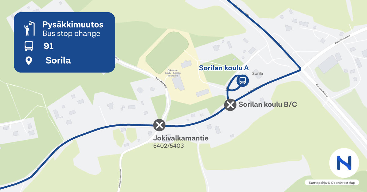 reitit ja pysäkit kartalta.