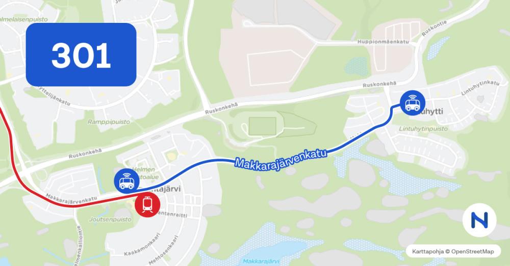 Millä reiteillä robottibussi kulkee?